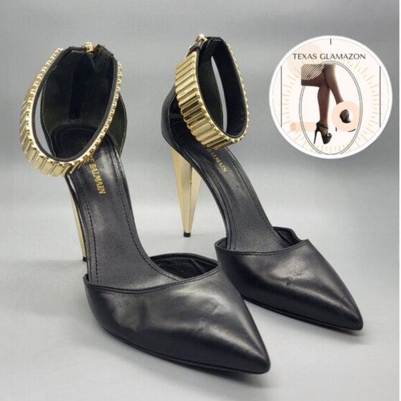 Pierre Balmain Faceted Gold Ankle Strap Heels